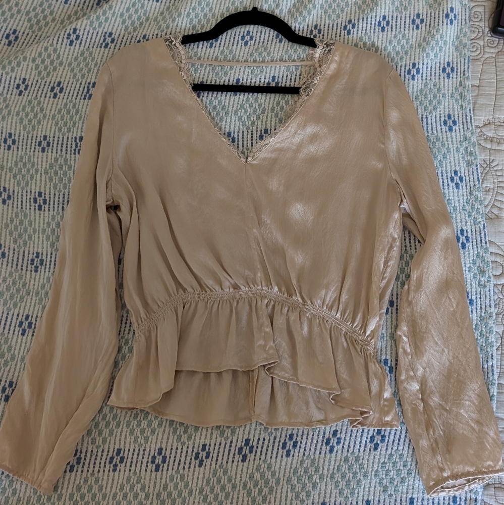Lace trim silk blouse